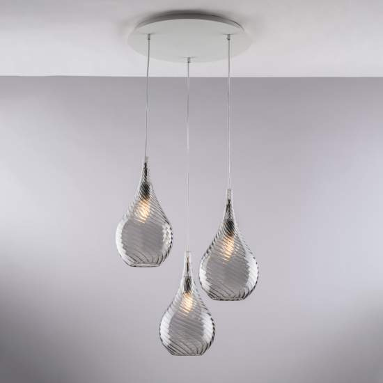 Lampadario Moderno Pluvia Metallo Grigio Fumè 3 Luci E27 BL264-S3-GR