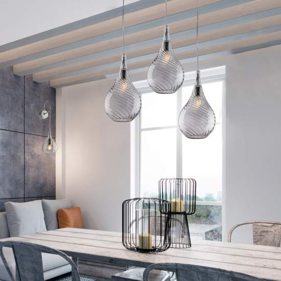 Lampadario Moderno Pluvia Metallo Grigio Fumè 3 Luci E27 BL264-S3-GR