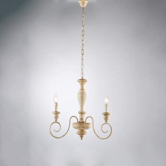 Lampadario Shabby Chic Cascina Bianco Tortora Vintage 3 Luci E14 BL265-3-BT