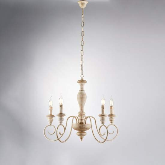 Lampadario Shabby Chic Cascina Bianco Tortora Vintage 5 Luci E14 BL265-5-BT