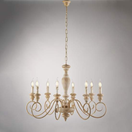 Lampadario Shabby Chic Cascina Bianco Tortora Vintage 8 Luci E14 BL265-8-BT