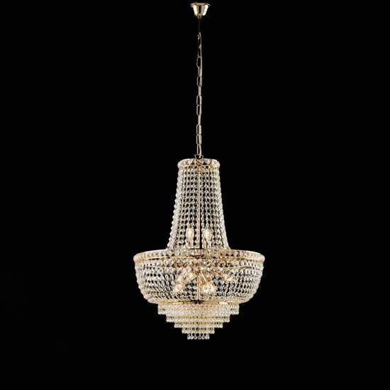 Lampadario Classico Wagner Metallo Oro E Cristallo 8 Luci E14 BL266-8-OR