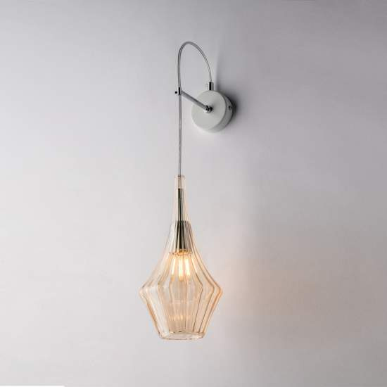 Applique Moderna Zeus Metallo Bianco Vetro Ambra 1 Luce E14 BL270-AP1-AM