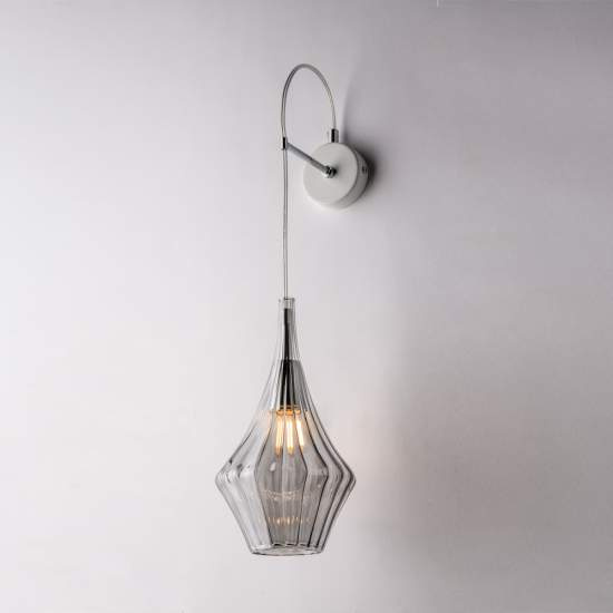 Applique Moderna Zeus Metallo Bianco Vetro Grigio Fumè 1 Luce E14 BL270-AP1-GR