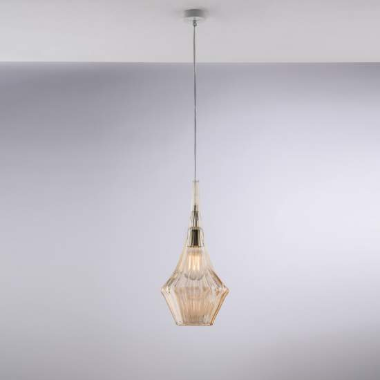 Lampadario Moderno Zeus Metallo Bianco Vetro Ambra 1 Luce E27 BL270-S1-AM
