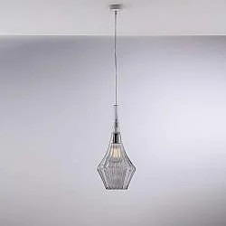 Lampadario Moderno Zeus Metallo Bianco Vetro Grigio Fumè 1 Luce E27