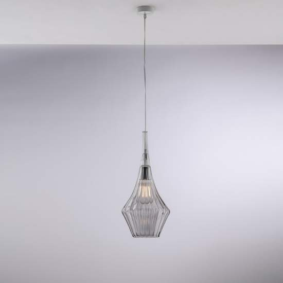 Lampadario Moderno Zeus Metallo Bianco Vetro Grigio Fumè 1 Luce E27 BL270-S1-GR