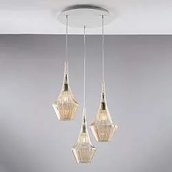 Lampadario Moderno Zeus Metallo Bianco Vetro Ambra 3 Luci E27