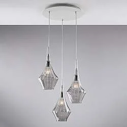 Lampadario Moderno Zeus Metallo Bianco Vetro Grigio Fumè 3 Luci E27