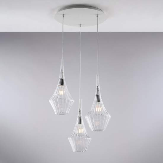 Lampadario Moderno Zeus Metallo Bianco Vetro Trasparente 3 Luci E27 BL270-S3-TR