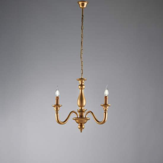Lampadario Contemporaneo Lucca Legno Oro 3 Luci E14 BL271-3-OR