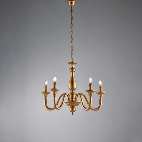 Lampadario Contemporaneo Lucca Legno Oro 5 Luci E14 BL271-5-OR