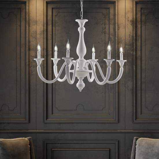 Lampadario Shabby Chic Lucca Legno Bianco 6 Luci E14 BL271-6-BCO
