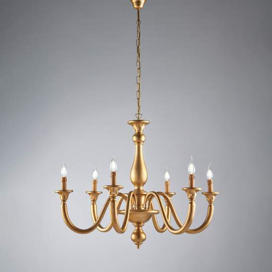 Lampadario Contemporaneo Lucca Legno Oro 6 Luci E14 BL271-6-OR