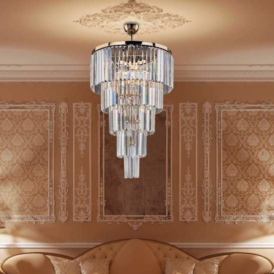 Lampadario Moderno Schuber Metallo Oro E Cristallo 7 Luci E14 BL272-7-OR