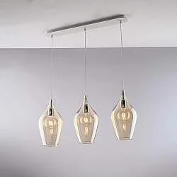 Lampadario Binario Contemporaneo Ares Metallo Ambra 3 Luci E27