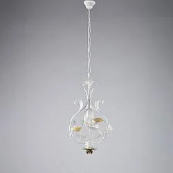 Lampadario Arte Povera Cesto Metallo Bianco E Oro 1 Luce E14