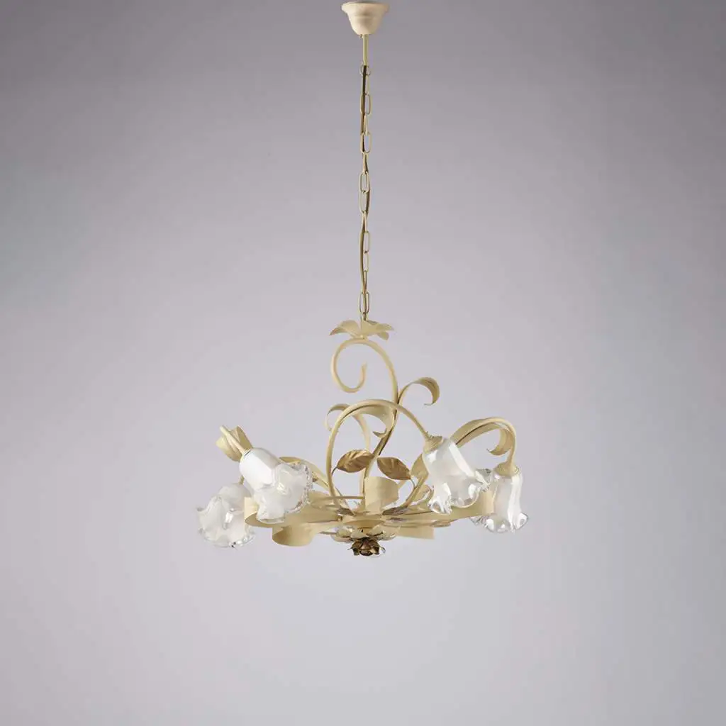 Lampadario In Legno Classico Avorio Oro 5 Luci Tuffolo