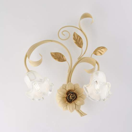 Applique Arte Povera Cesto Metallo Avorio E Oro 2 Luci E14 BL274-AP2-AV