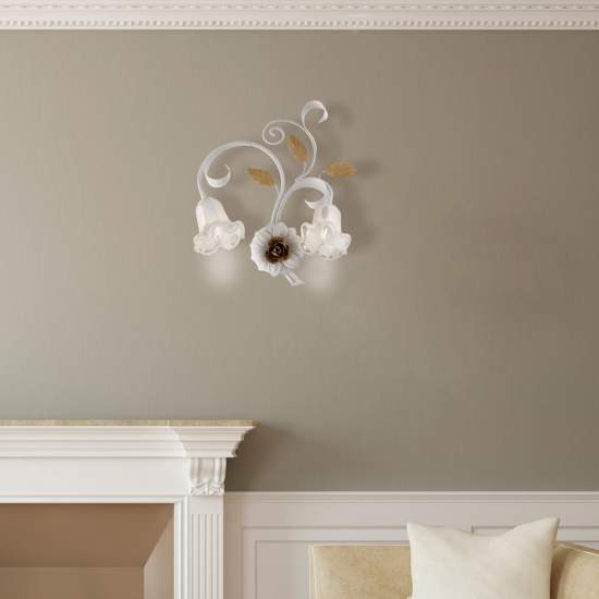 Applique Arte Povera Cesto Metallo Bianco E Oro 2 Luci E14 BL274-AP2-BCO