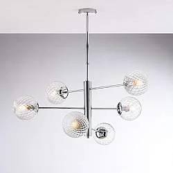 Lampadario Contemporaneo Demetra Metallo Cromo 6 Luci E14