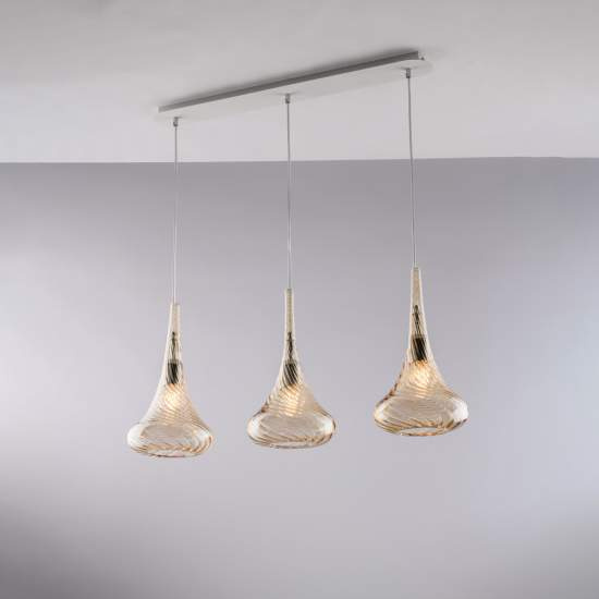 Lampadario Binario Contemporaneo Nemesi Metallo Ambra 3 Luci E27 BL280-BIN3-AM