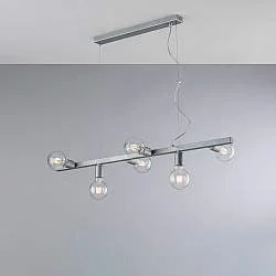 Lampadario Contemporaneo Fabian Metallo Argento 6 Luci E27