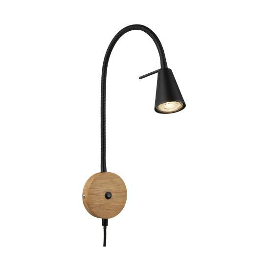 Applique Contemporanea Tusa Metallo Legno Nero 1 Luce Gu10 3000K 2180015