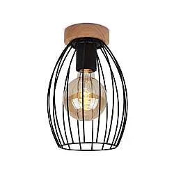 Plafoniera Vintage Industrial Waktu Metallo Nero Legno Marrone 1 Luce E27