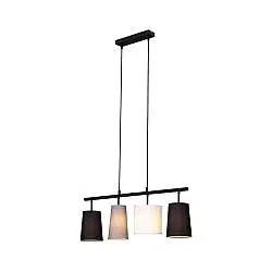 Lampadario Contemporaneo Textile Metallo Nero Paralume Tessuto 4 Luci E27