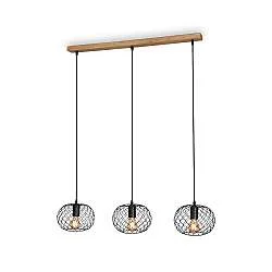 Lampadario Vintage Winki Legno Marrone Metallo Nero 3 Luci E27