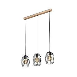 Lampadario Vintage Waktu Legno Marrone Metallo Nero 3 Luci E27