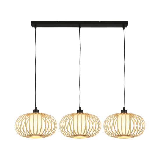 Lampadario Nordico Bambo Metallo Nero 3 Luci E27 4759031