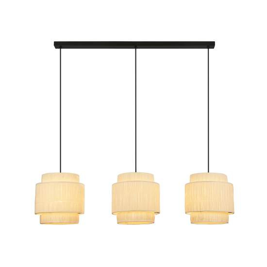 Lampadario Vintage Papper Rafia Naturale Metallo Nero 3 Luci E27 4851034