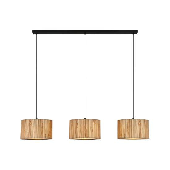 Lampadario Vintage Slama Paglia E Metallo Nero 3 Luci E27 4855034
