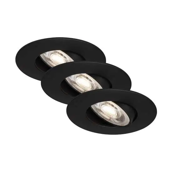 Set 3 Faretti Incasso Kulana Jet Plastica Nero Led Integrato 4,9W 3000K 7602035