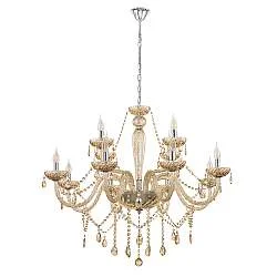 Lampadario A Sospensione Classico Basilano Acciaio Cromo Vetro 12 Luci E14