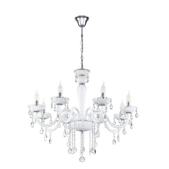 Lampadario A Sospensione Contemporaneo Carpento Acciaio Cromo Vetro 8 Luci E14 39114