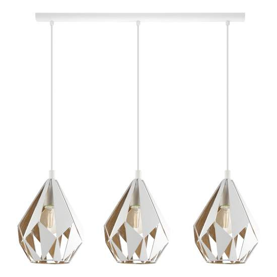 Lampadario A Sospensione Vintage Carlton 1 Acciaio Bianco Oro 3 Luci E27 43002