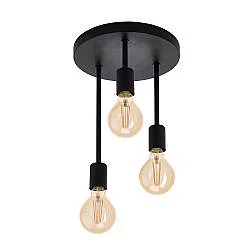 Plafoniera Vintage Wilmcote Acciaio Nero 3 Luci E27