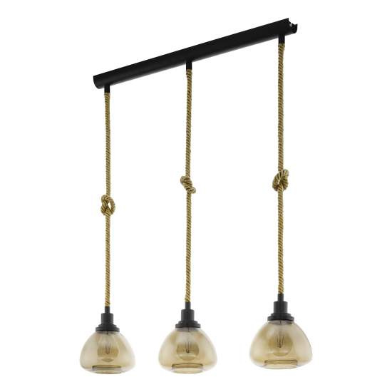 Lampadario A Sospensione Vintage Rampside Acciaio Nero Vetro 3 Luci E27 43192