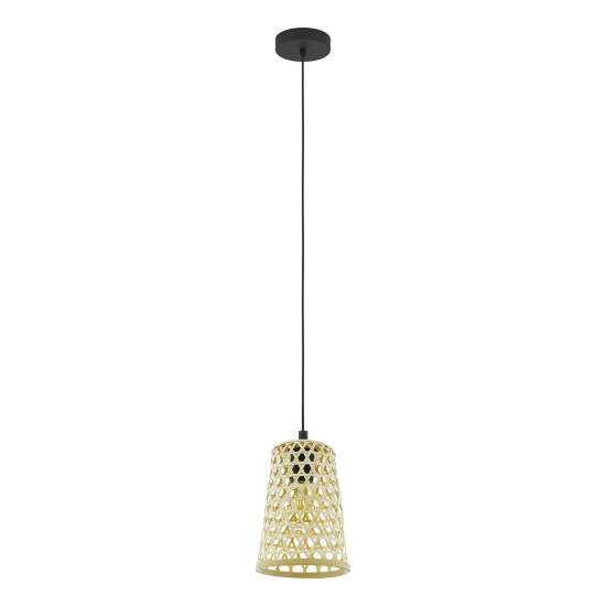 Lampadario A Sospensione Vintage Claverdon Acciaio Nero Legno 1 Luce E27 D18 43252