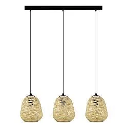 Lampadario A Sospensione Vintage Dembleby Acciaio Nero Legno 3 Luci E27