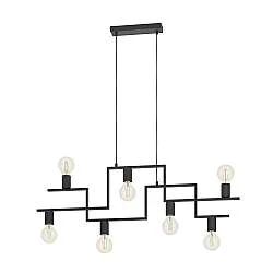 Lampadario A Sospensione Vintage Fembard Acciaio Nero 7 Luci E27