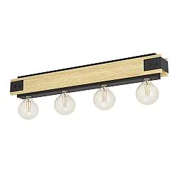 Plafoniera Vintage Layham Legno Marrone 4 Luci E27