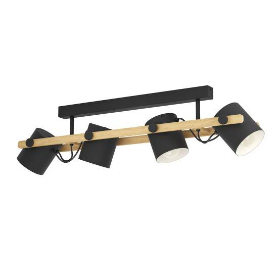 Plafoniera Vintage Hornwood Acciaio Nero 4 Luci E27 43558