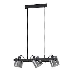 Lampadario A Sospensione Vintage Hornwood 2 Acciaio Nero Vetro 3 Luci E27