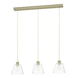 Lampadario A Sospensione Vintage Copley Acciaio Oro Vetro 3 Luci E27