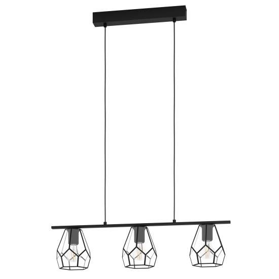Lampadario A Sospensione Vintage Mardyke Acciaio Nero Vetro 3 Luci E27 43644