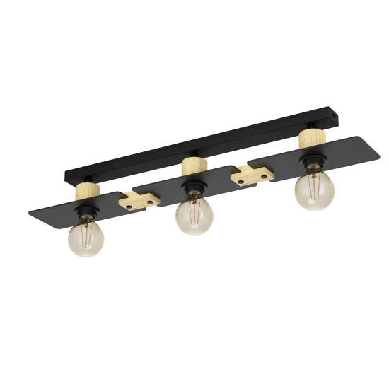 Plafoniera Vintage Bramerton Acciaio Nero 3 Luci E27 43751